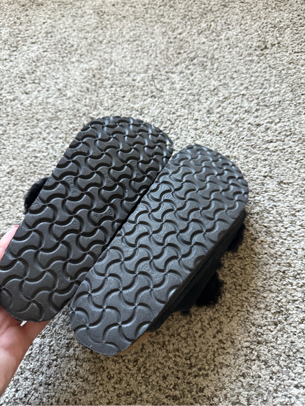 Birkenstock Black Fuzzy Double Strap Sandals - Picture 5 of 5